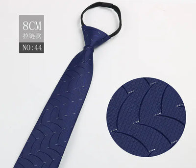 Black Men's Tie - Blue Striped Business Zipper Tie