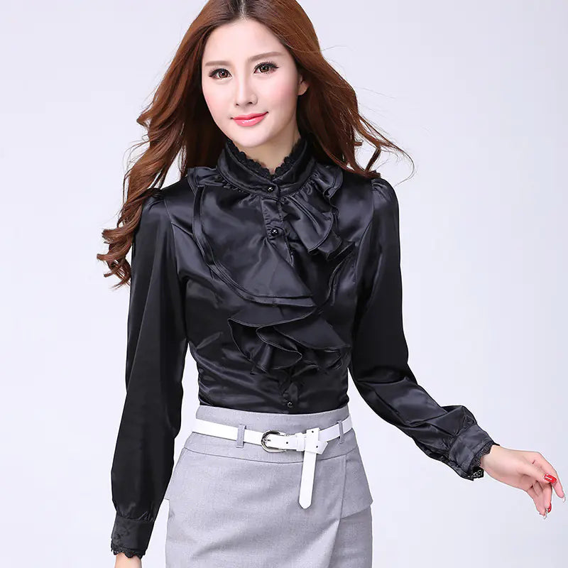 Pink Ruffled Collar Long Sleeve Shirt for Women