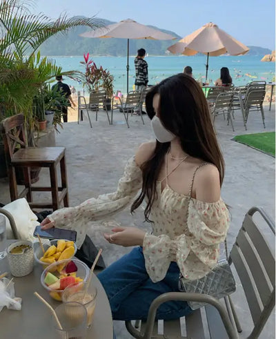 Floral Bandeau Top with Puff Sleeves for Women