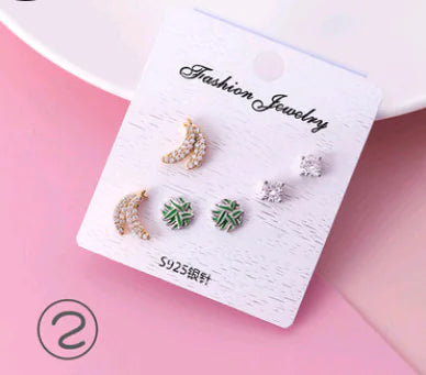 925 Silver Stud Earrings Set with Zirconia and Fruit Design