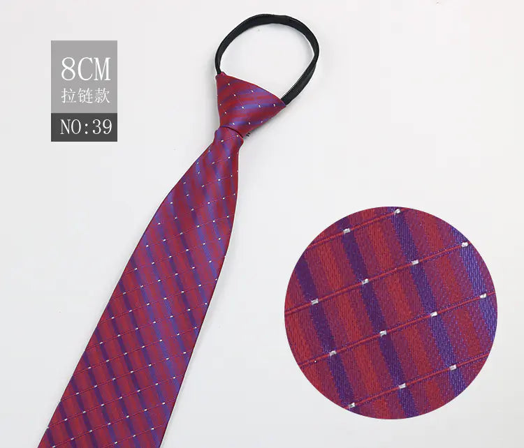 Black Men's Tie - Blue Striped Business Zipper Tie