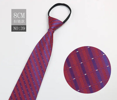Black Men's Tie - Blue Striped Business Zipper Tie