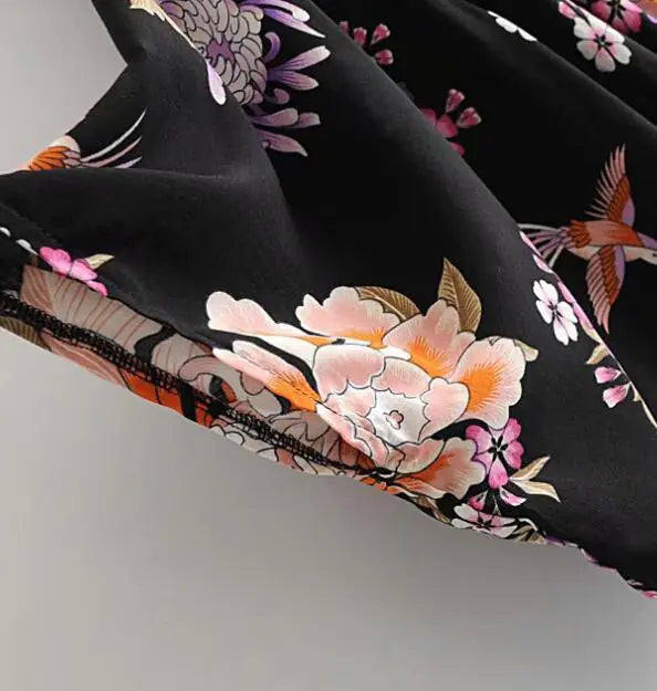 Women's Black Bohemian Printed Kimono Robe