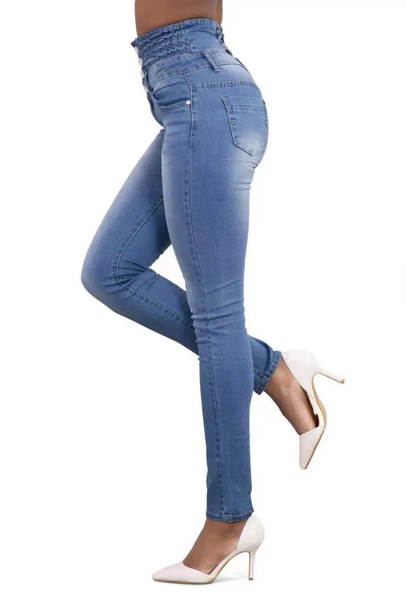 Blue High Waist Skinny Jeans with Slash Pockets