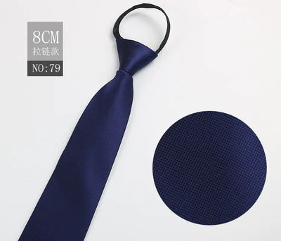 Black Men's Tie - Blue Striped Business Zipper Tie