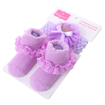 Solid Color Bow Lace Baby Socks and Headband Set
