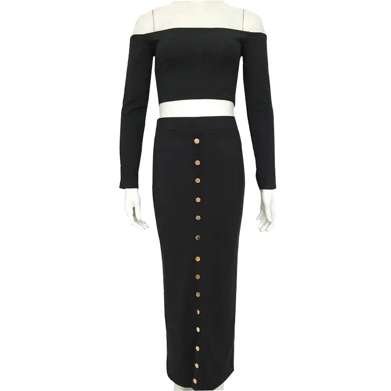 One-Shoulder Two-Piece Set with Studded Skirt & Tee