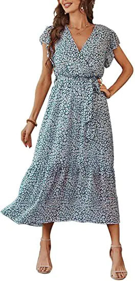 V-neck Short Sleeve Women's Floral Dress