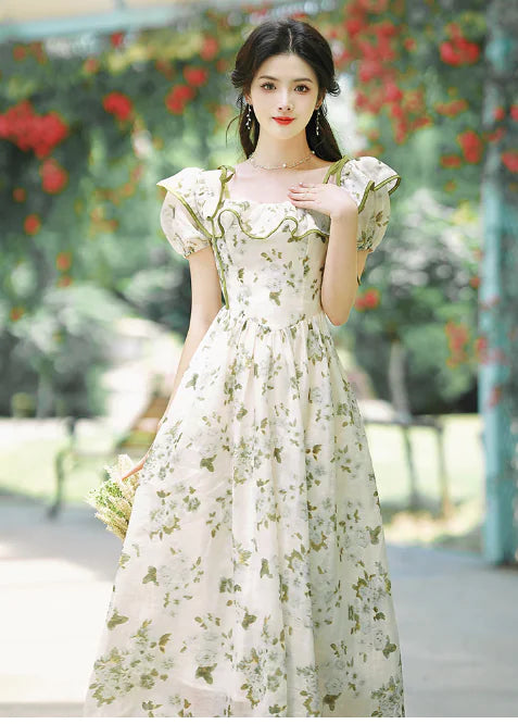 Summer Green Floral Dress for Women
