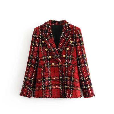 Plaid Buttoned Wool Blazer