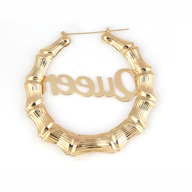 Bamboo Letter Earrings - Oversized Queen Hoop Earrings
