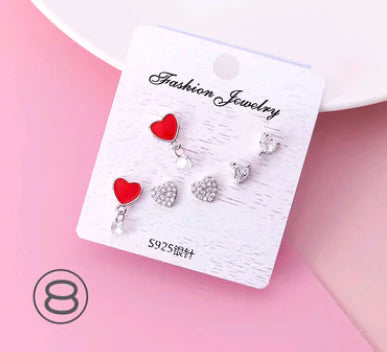 925 Silver Stud Earrings Set with Zirconia and Fruit Design