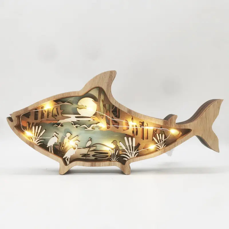 Wooden Fish Carving - Creative Ocean Art Desktop Decor