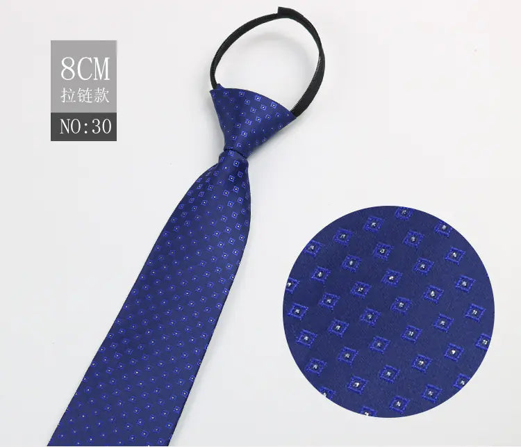 Black Men's Tie - Blue Striped Business Zipper Tie