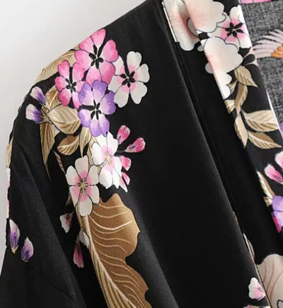 Women's Black Bohemian Printed Kimono Robe