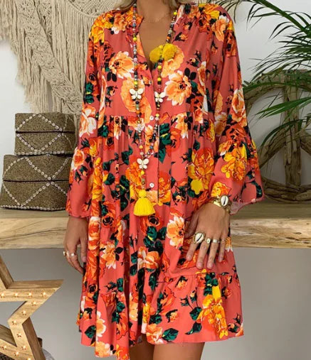 5XL Summer Bohemian Floral Dress for Vacation