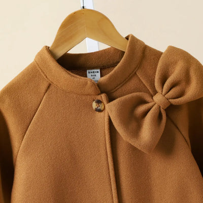Children's Autumn Winter Bow Collar Wool Coat