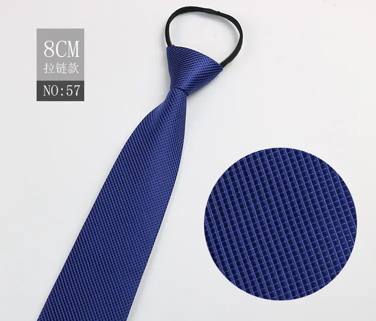 Black Men's Tie - Blue Striped Business Zipper Tie