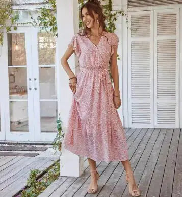 Women's V-neck Short Sleeve Floral Dress