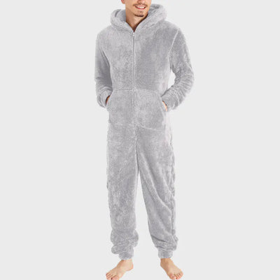 2023 Men's Thick Fleece Hooded Jumpsuit Pajamas