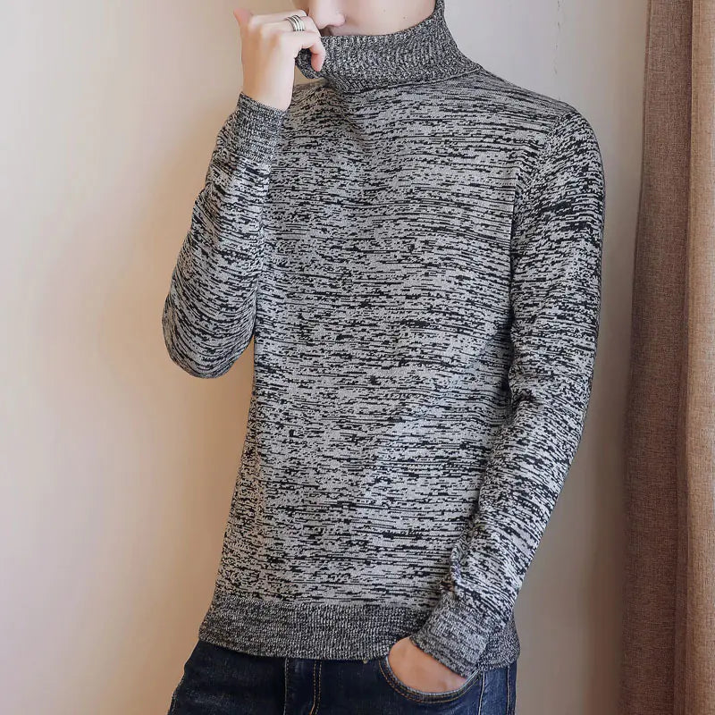 Men's Solid Color High Neck Long Sleeve Sweater