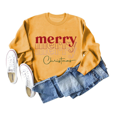 Letter Print Round Neck Long Sleeve Christmas Sweater