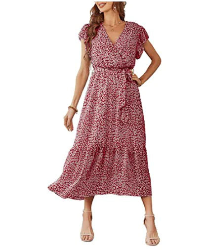 V-neck Short Sleeve Women's Floral Dress