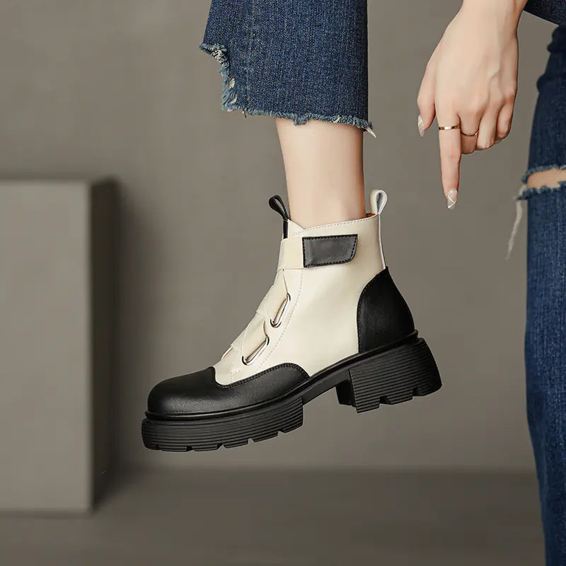 Women's Retro Thick Sole Leather Martin Boots