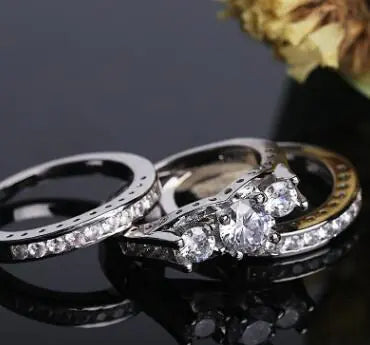 Diamond Ring Set with Three-in-One Zirconia Rings