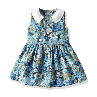 Girls' Vintage Floral Dress - Sleeveless Summer Style