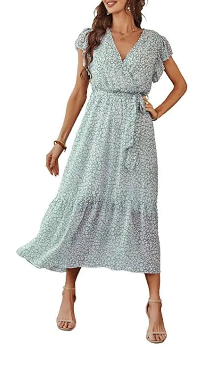 V-neck Short Sleeve Women's Floral Dress