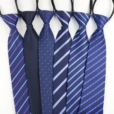 Black Men's Tie - Blue Striped Business Zipper Tie