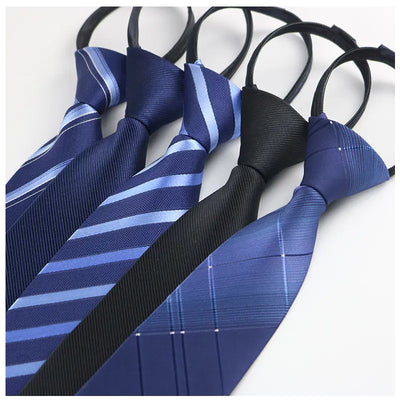 Black Men's Tie - Blue Striped Business Zipper Tie