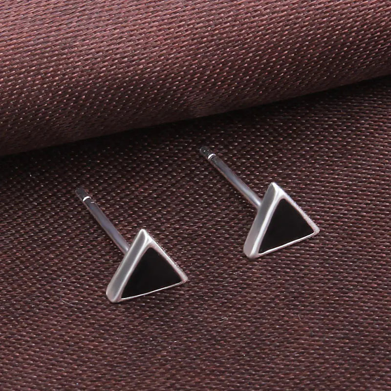 S925 Silver Triangle Stud Earrings with Black Resin