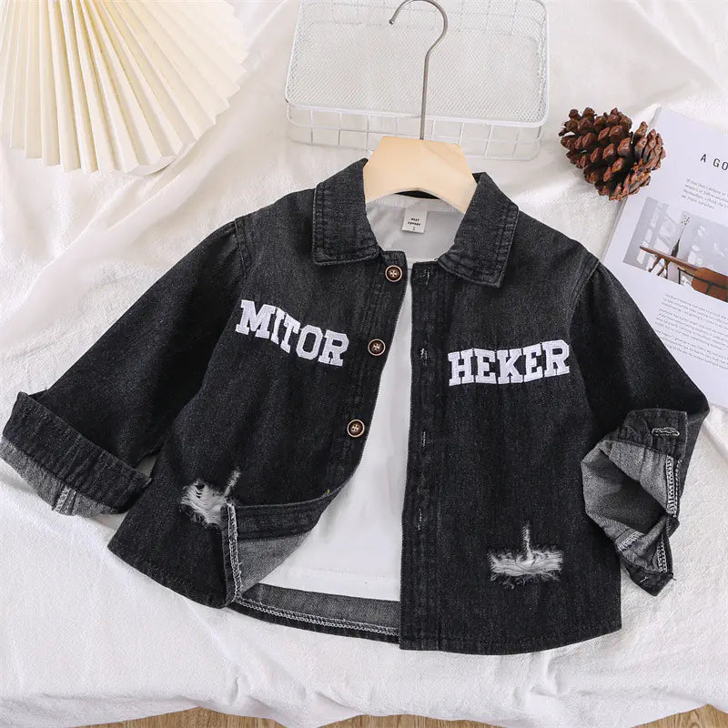 2023 Fall Boys' Casual Denim Shirt with Embroidery