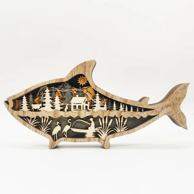 Wooden Fish Carving - Creative Ocean Art Desktop Decor
