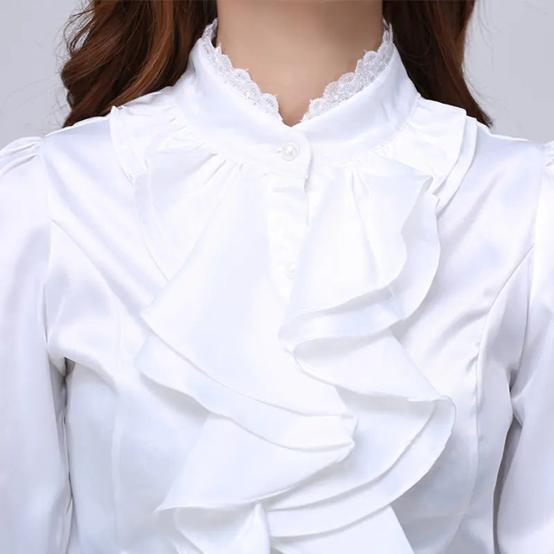Pink Ruffled Collar Long Sleeve Shirt for Women
