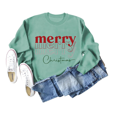 Letter Print Round Neck Long Sleeve Christmas Sweater