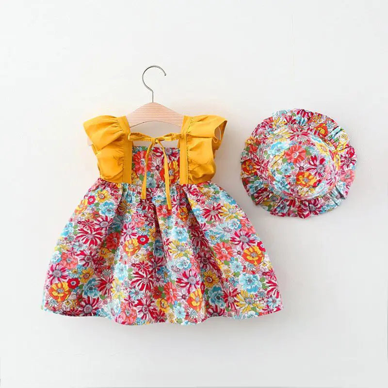 Girls Summer Floral Dress with Flying Sleeves