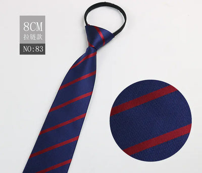Black Men's Tie - Blue Striped Business Zipper Tie