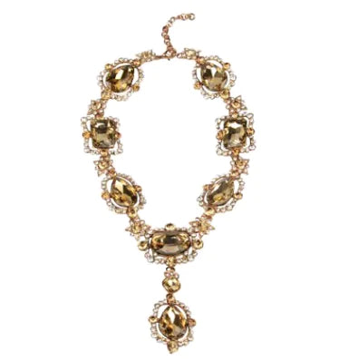 Stylish Rhinestone Glass Necklace with Bold Gemstones