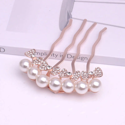 Korean Pearl Four-Tooth Comb with Bowknot Hair Accessory