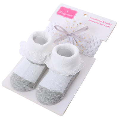 Solid Color Bow Lace Baby Socks and Headband Set