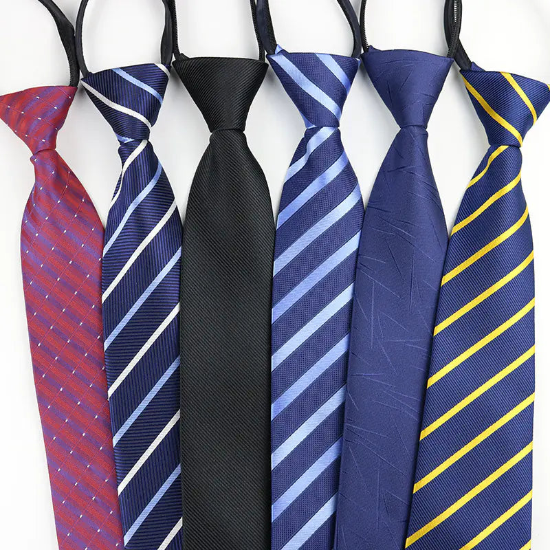 Black Men's Tie - Blue Striped Business Zipper Tie