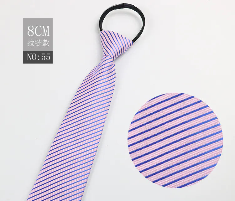 Black Men's Tie - Blue Striped Business Zipper Tie