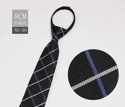Black Men's Tie - Blue Striped Business Zipper Tie