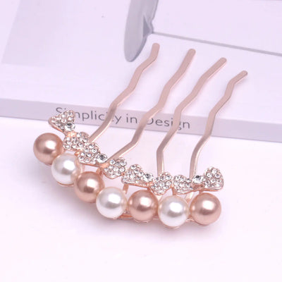 Korean Pearl Four-Tooth Comb with Bowknot Hair Accessory