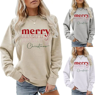 Letter Print Round Neck Long Sleeve Christmas Sweater
