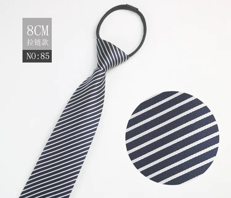 Black Men's Tie - Blue Striped Business Zipper Tie