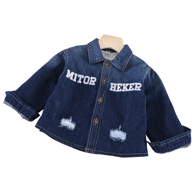 2023 Fall Boys' Casual Denim Shirt with Embroidery